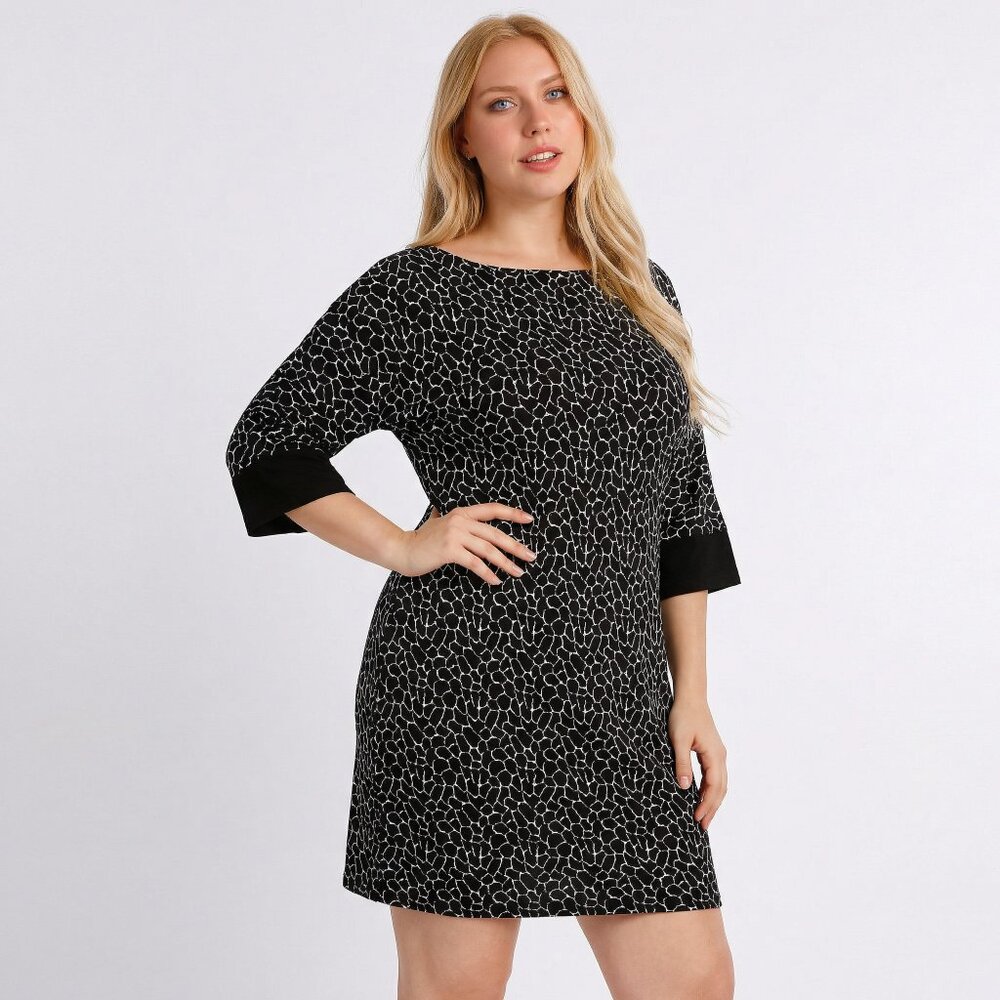 MSK Black White Print Sheath Dress Size Large